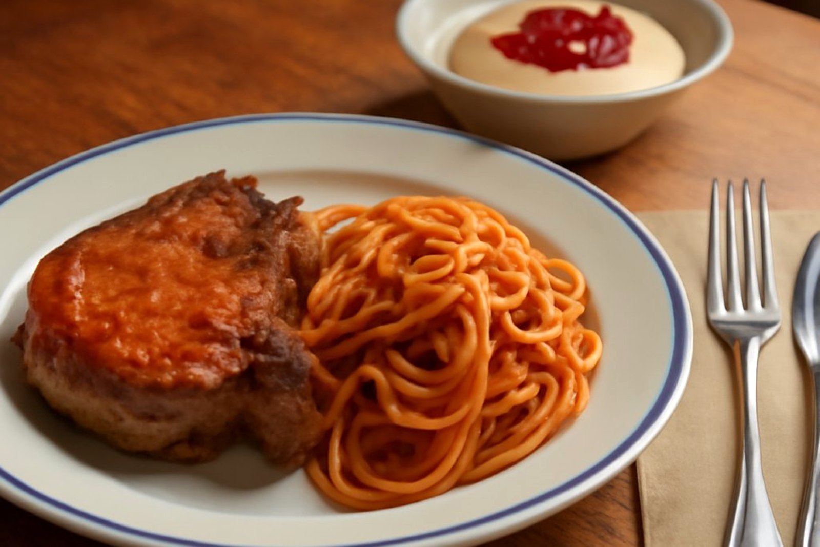 Kotelett mit Tomatenspaghetti