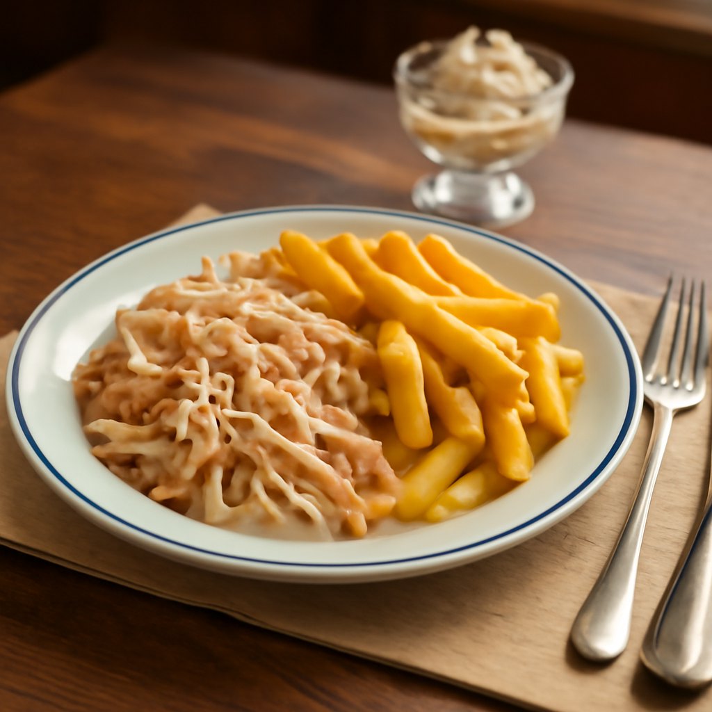 Wurstkäsesalat mit Pommes